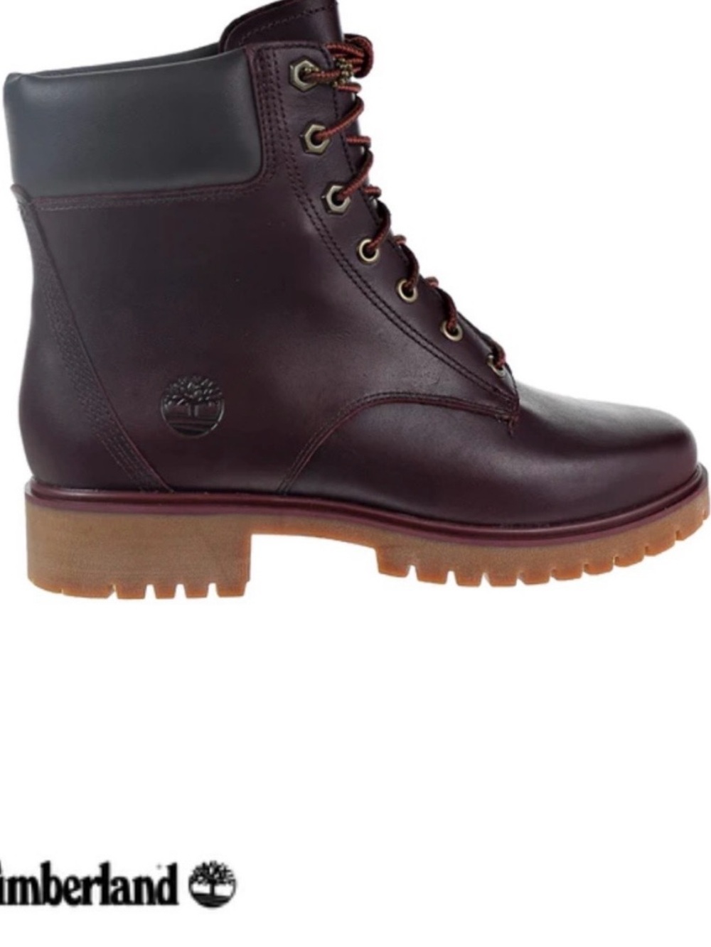 Timberland Women's Burgundy Leather Lace-Up Ankle Boots with Tan Lug Sole - Picture 2 of 10